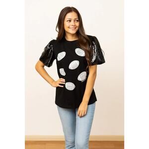 Grace & Emma Sequin Sleeve Football Graphic Top – Women’s Small NWT